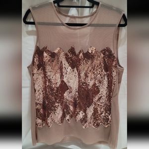 Bcbgmaxazria Jalen sleeveless sequin top blouse nude combo L